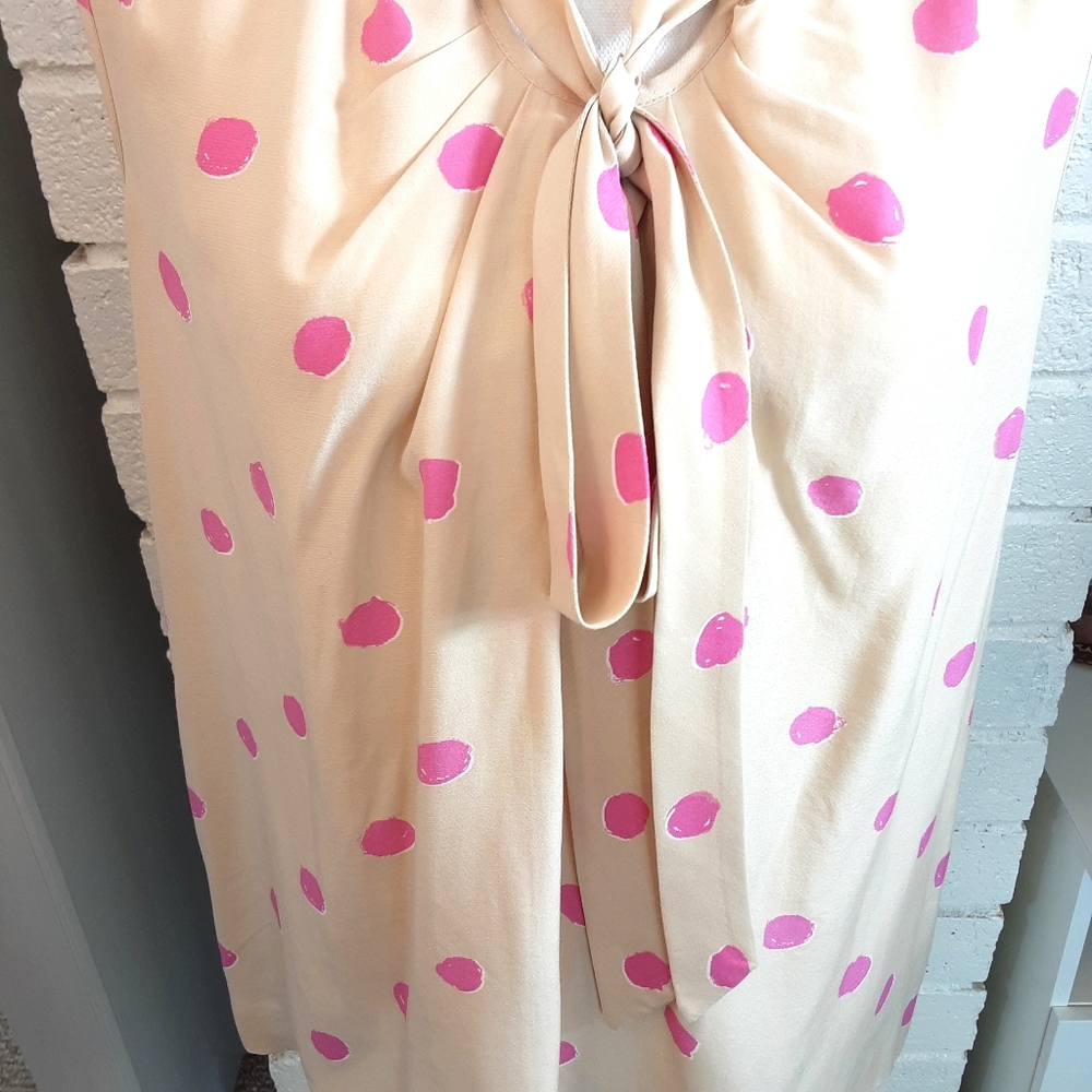 Kate Spade Cream Sleeveless Pink Polka Dot Neck Tie Silk Blend Top - Picture 6 of 9